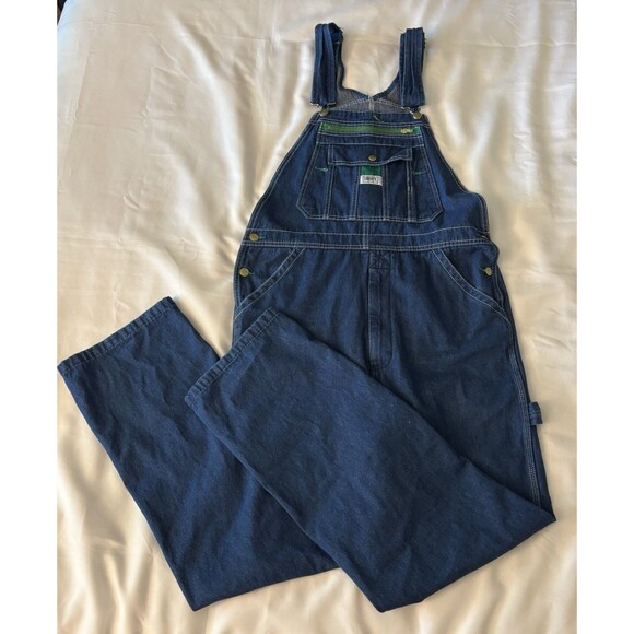 LIBERTY Stonewashed Bib Overalls Jeans 34x32 Denim Carpenter Farm Utility Work - Picture 2 of 16